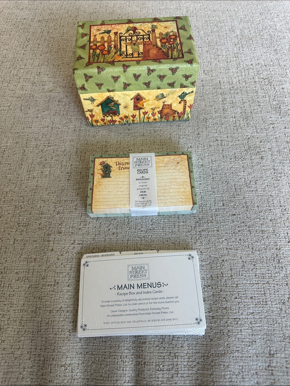 Vintage 2001 Main St Birdsong Recipe Box. Never Used. Cards in Orig Wrap